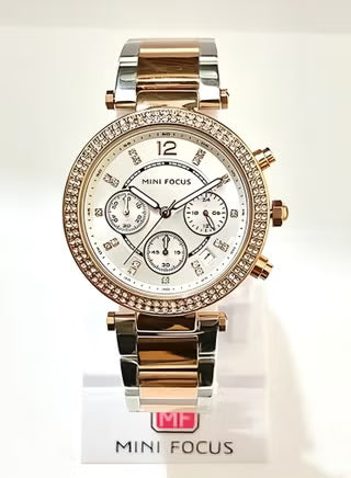 Mini Focus Women’s Watch MF0497L Silver Rose Gold Double Crystal Bezel Original