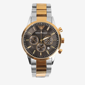 Emporio Armani Men’s Watch 44mm Silver Gold Black Dial Mirror Edition