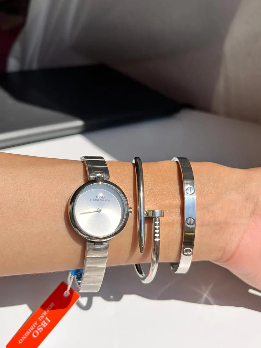 IBSO Women’s Watch – Minimalist Silver Steel Bracelet, Japanese Movement, Original Quality