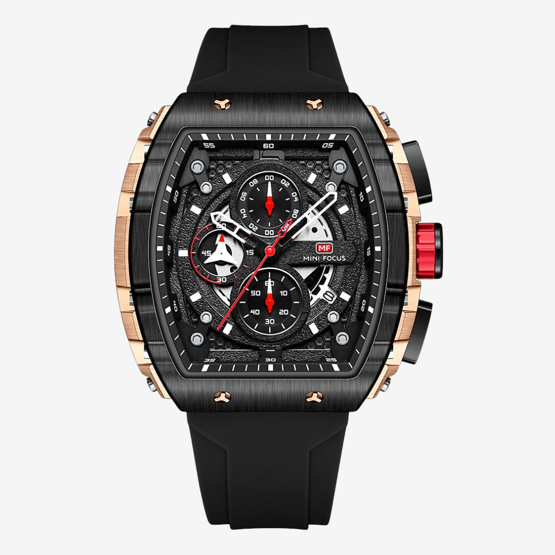 Mini Focus MF0399G Men's Original Watch – Black Dial with Gold Bezel and Black Rubber Strap