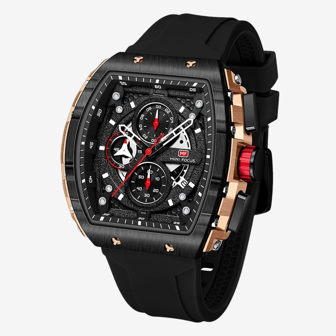 Mini Focus MF0399G Men's Original Watch – Black Dial with Gold Bezel and Black Rubber Strap