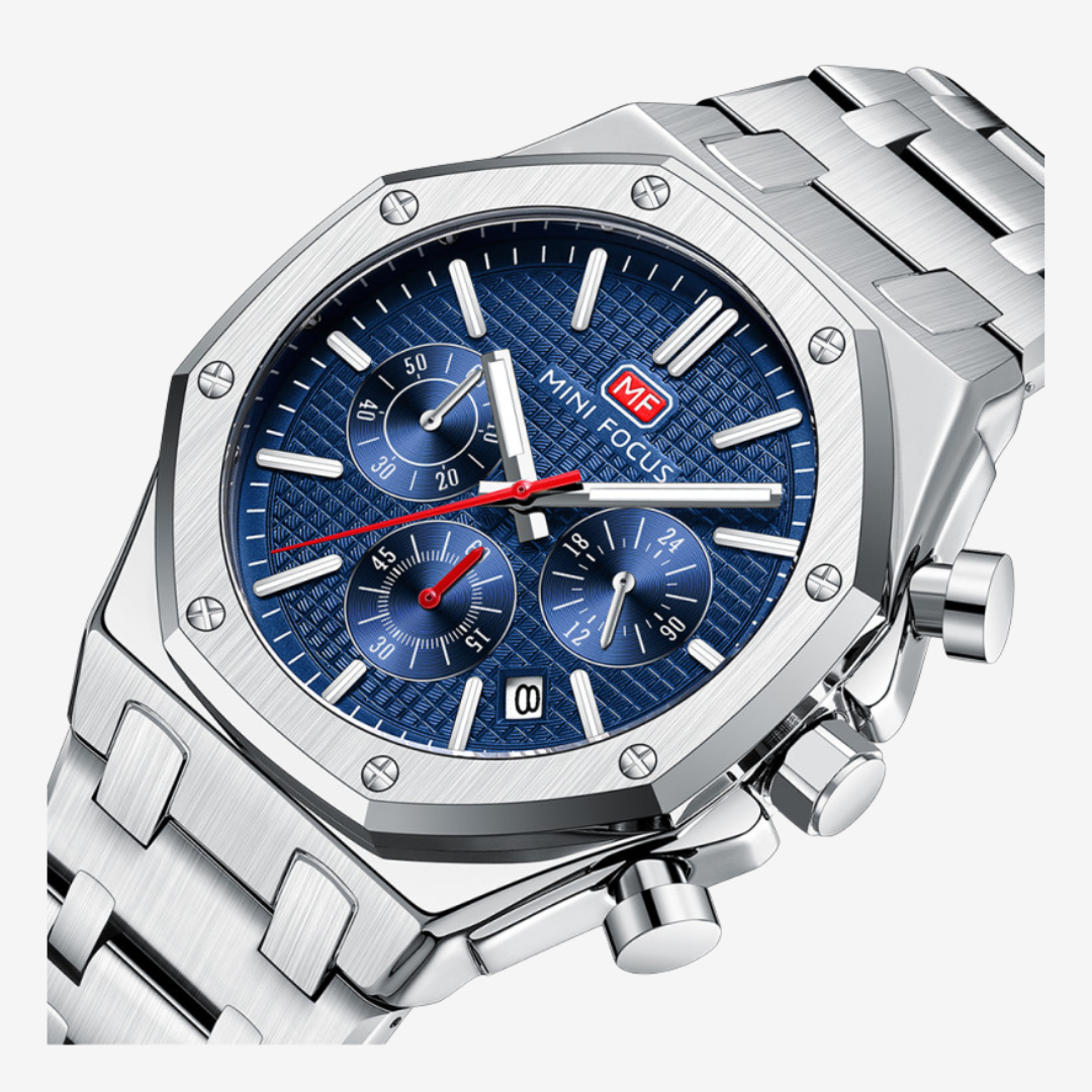 Mini Focus MF0609G Men's Watch – Original Quality, Elegant Blue Dial with Stainless Steel Design