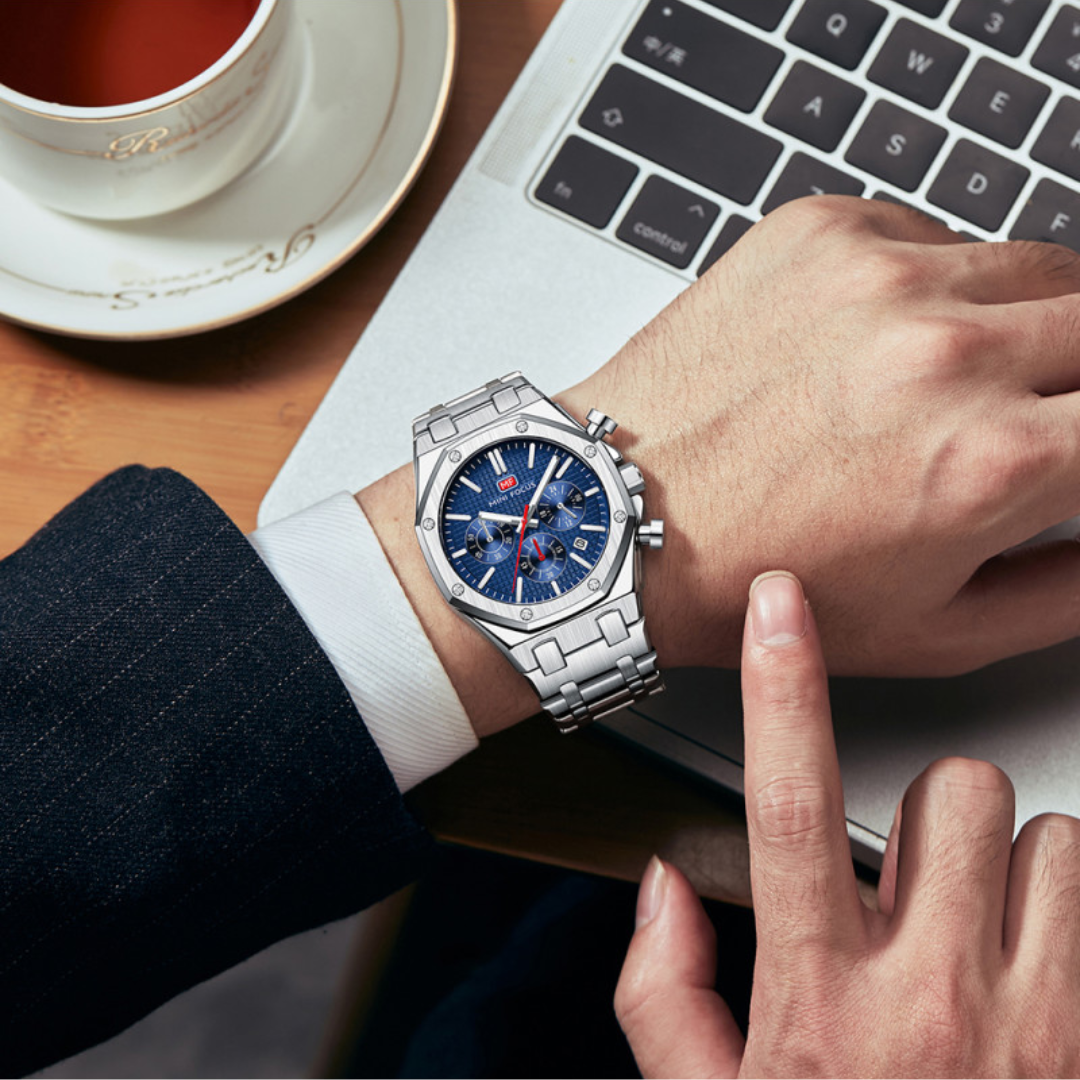 Mini Focus MF0609G Men's Watch – Original Quality, Elegant Blue Dial with Stainless Steel Design