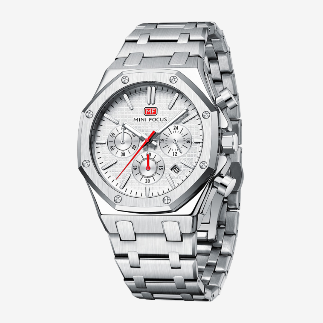 Mini Focus MF0609G Men's Watch – Original Quality, White Dial with Stainless Steel Design