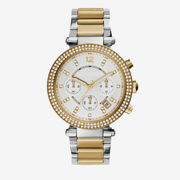 Mini Focus Women’s Watch MF0497L Silver Gold Double Crystal Bezel Original