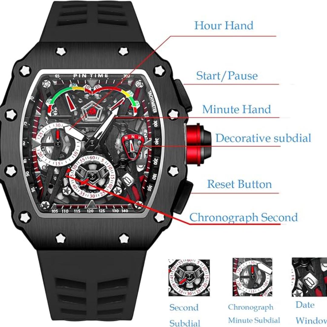 Richard Mille Men’s Watch  Luxury Sport Design Black Rubber Strap Chronograph – Mirror Original
