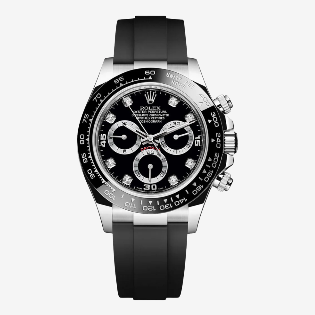 Rolex Daytona Men's Mirror Watch –Mirror Quality, black Dial with Black Rubber Strap
