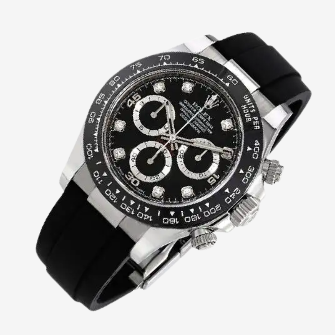 Rolex Daytona Men's Mirror Watch –Mirror Quality, black Dial with Black Rubber Strap