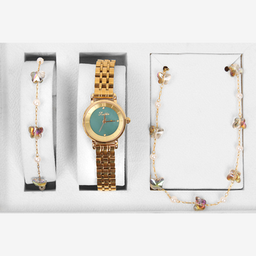 Scottie Set Gold Watch with Bracelet and Butterfly Necklace Original