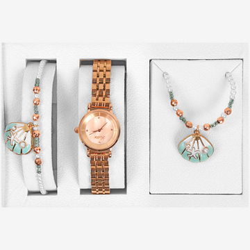 Scottie Women’s Set Rose Gold Watch with Bracelet and Shell Necklace Elegant Original