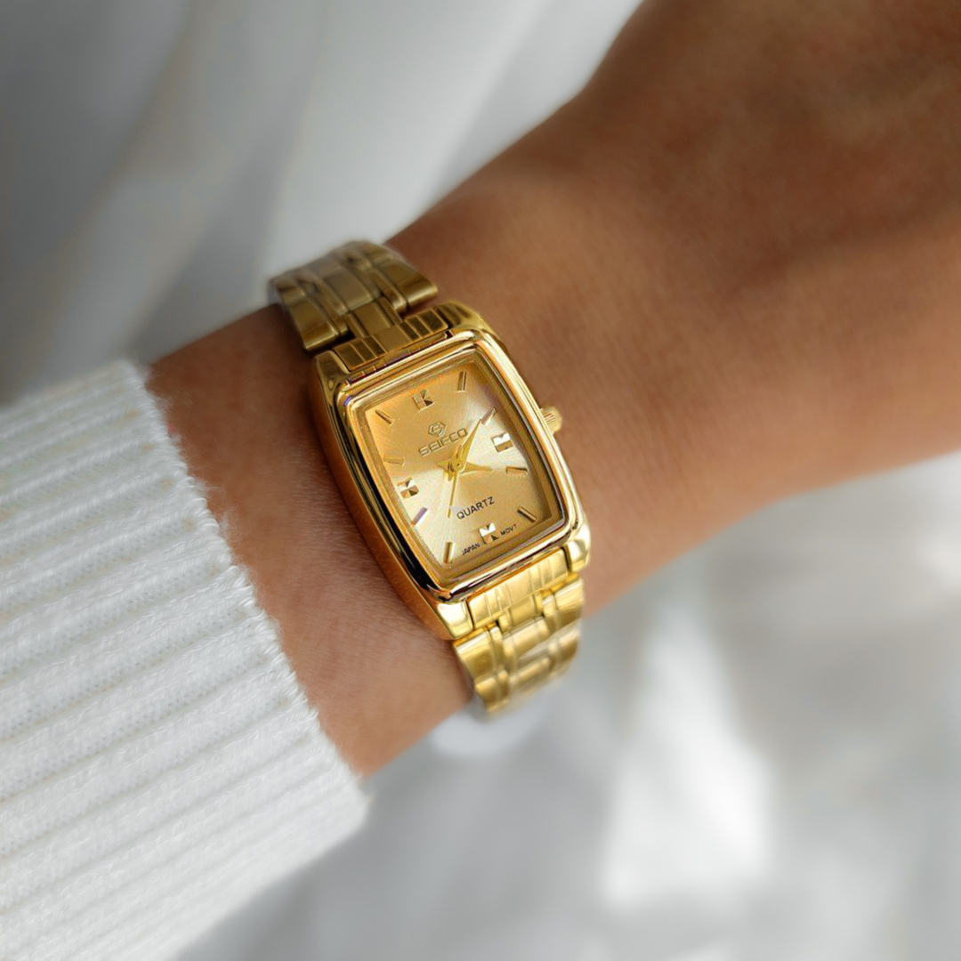 Seifco Women’s Watch – Gold-Tone Bracelet with Black Dial & Four Matching Bracelets Gift Set