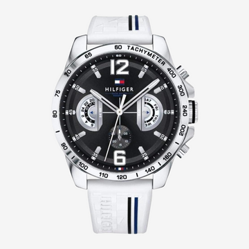 Tommy Hilfiger Men's Black Dial Rubber Band Watch - 44mm White Strap - Mirror Edition