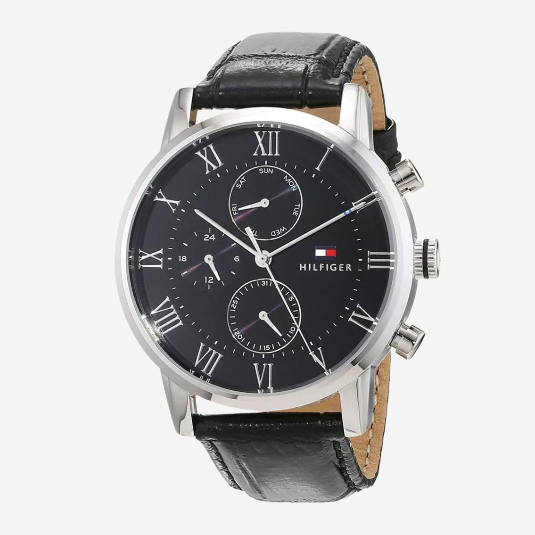 Tommy Hilfiger Men's Mirror Original  Watch – Black Leather Strap Luxury Classic Design