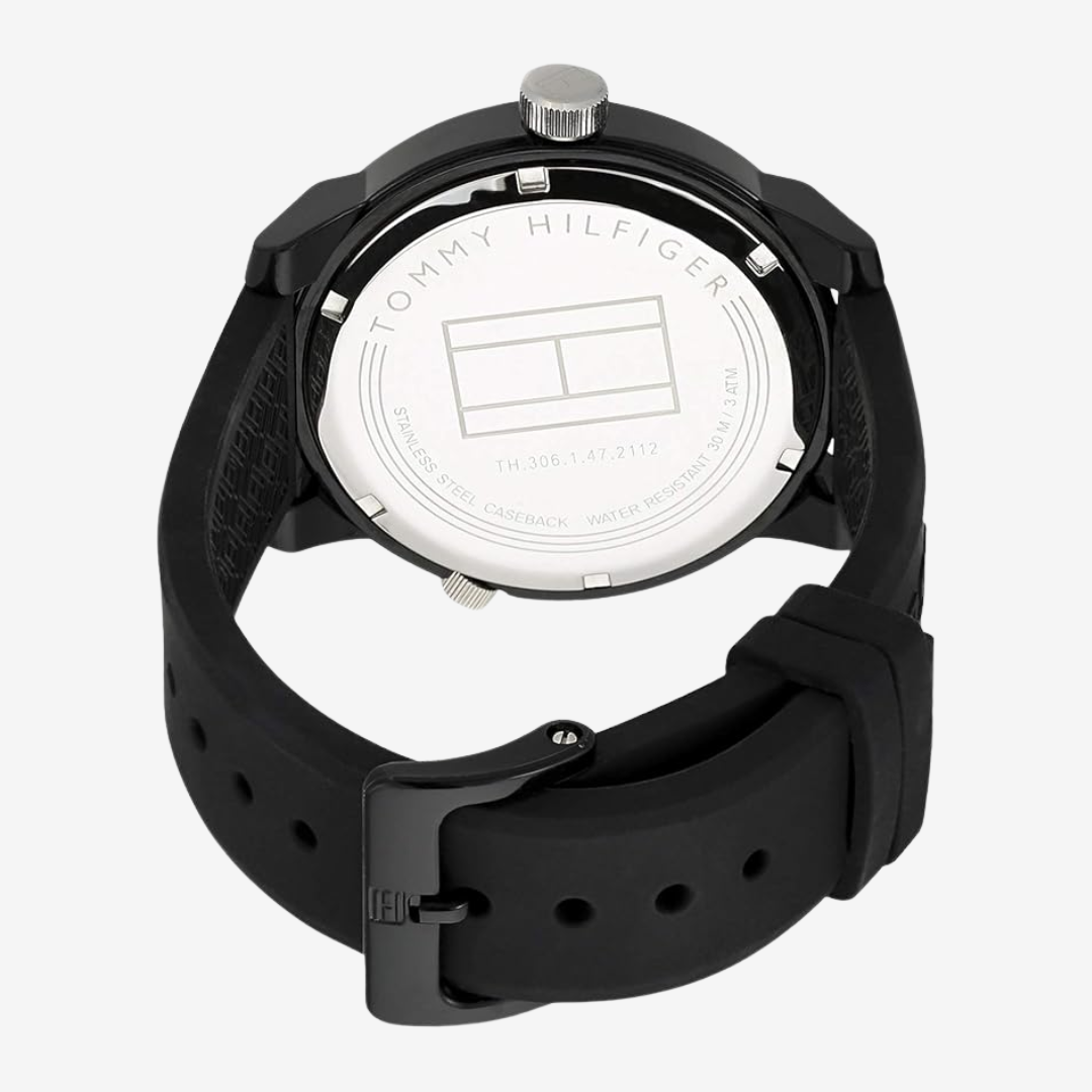Tommy Hilfiger Mirror Watch for Men Black Dial with Black Rubber Strap_ Mirror edition
