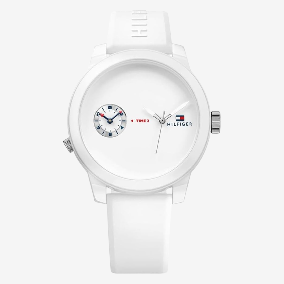 Tommy Hilfiger Watch for Men, Quartz Movement, Analog Display, White Rubber Strap-Mirror edition
