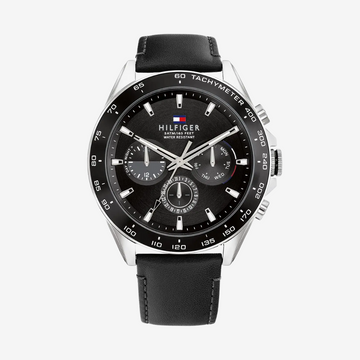 Tommy Hilfiger Men’s Watch 1791964 44mm Black Dial Black Leather Strap Quartz Analog Original