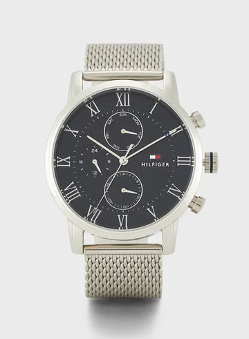 Tommy Hilfiger Men's Watch 50 mm – Mirror Original, Silver Mesh Strap & black Dial