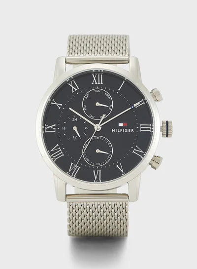 Tommy Hilfiger Men's Watch 50 mm – Mirror Original, Silver Mesh Strap & black Dial