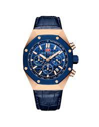 Mini Focus MF0417G.04 Men’s Watch – 45mm Chronograph, Blue Leather Strap, Original