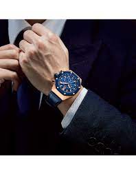 Mini Focus MF0417G.04 Men’s Watch – 45mm Chronograph, Blue Leather Strap, Original