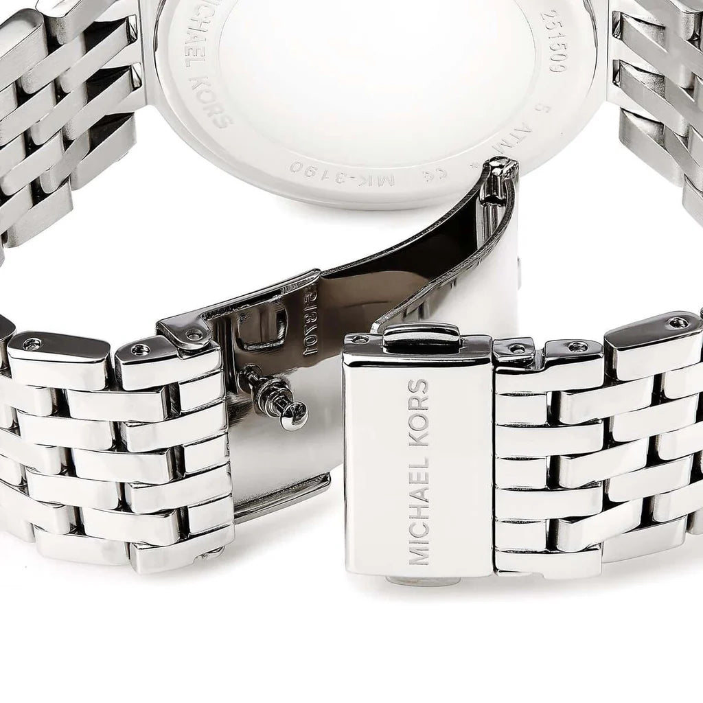 Michael Kors Women’s Watch MK3190 – Silver with Double Crystal Bezel, Elegant Stainless Steel Design