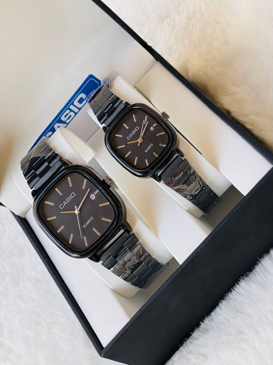 Casio Couples Watch Set –  Black Stainless Steel,  Quartz Movement – Mirror Edition