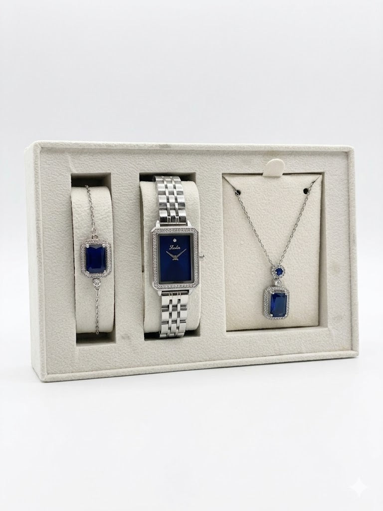 Scottie Original Japanese Quartz Watch Set – Luxury Silver & Blue Women’s Gift Set