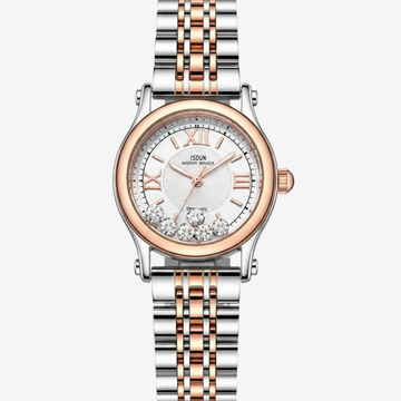IBSO Original Women’s Watch – Silver & Rose Gold with Japanese Movement and Moving Crystal Dial