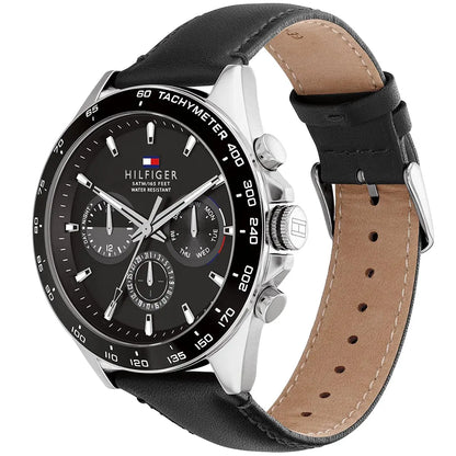 Tommy Hilfiger Men’s Watch 1791964 – Black Dial, Black Leather Strap, Quartz Analog