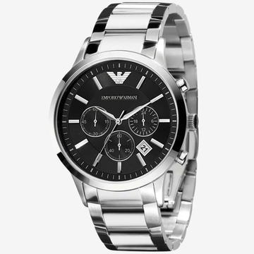Emporio Armani Renato Silver Stainless Steel Black Dial Chronograph Watch 44mm – Mirror Original