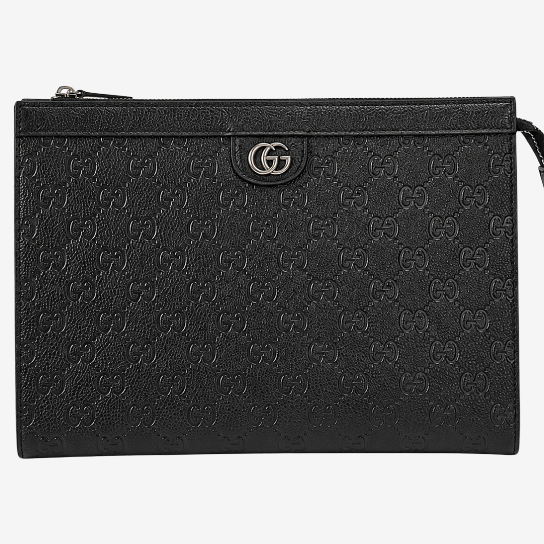 Gucci Black GG Embossed Leather Clutch – Unisex