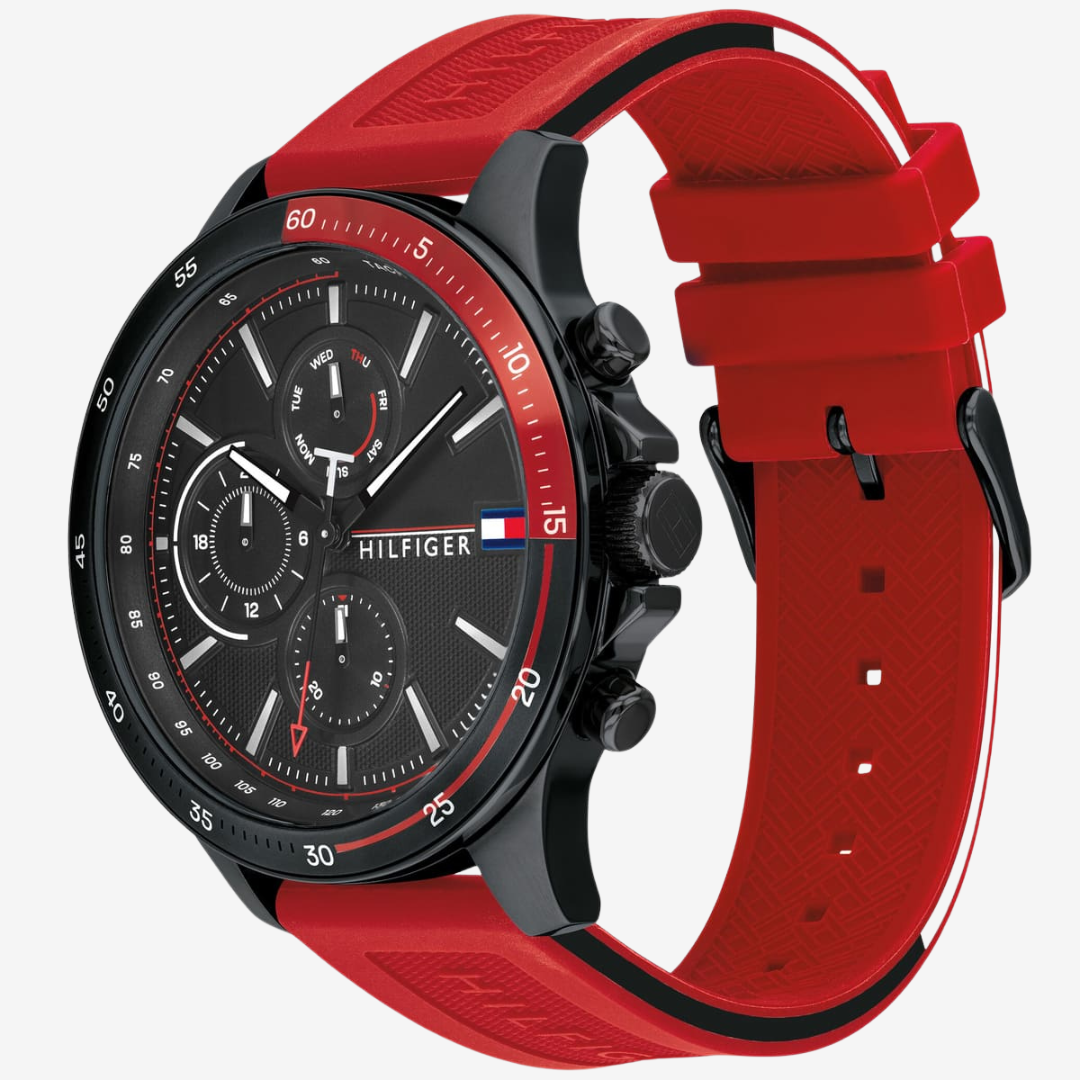 Tommy Hilfiger Men’s Watch 1791722 – Black & Red, Japanese Movement, Original