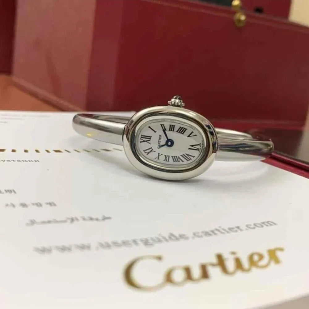 Cartier Women’s Watch – Silver Tone – Oval White Dial – Roman Numerals – Quartz Movement – Mirror Edition