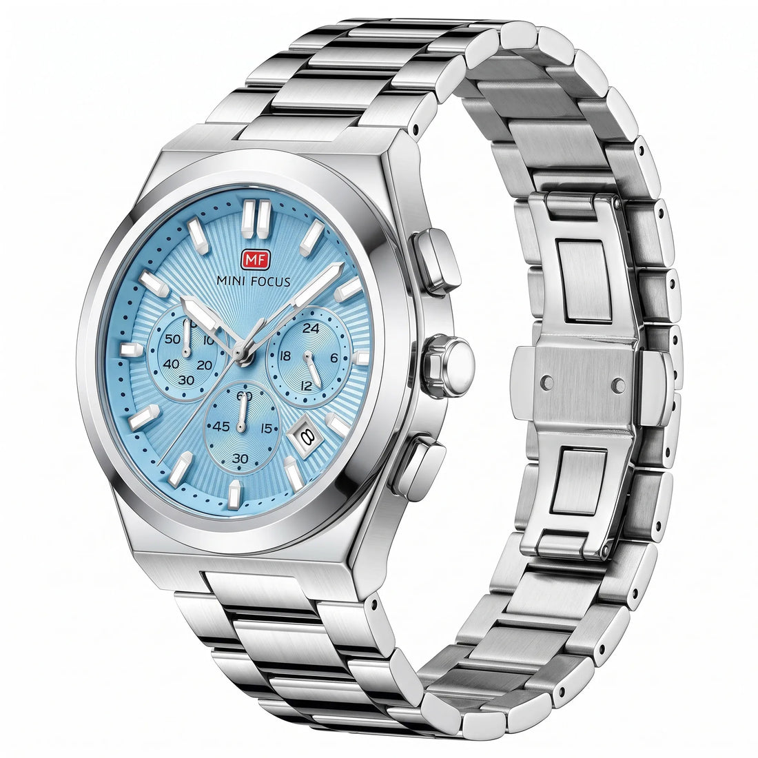 Mini Focus MF0614G Men’s Chronograph Watch – Blue Dial 44mm, Stainless Steel Original
