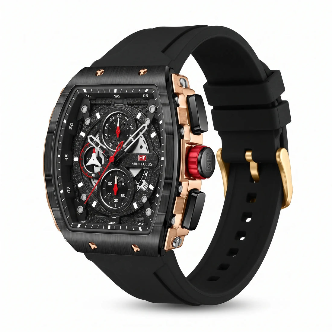 Mini Focus MF0399G Men's Original Watch – Black Dial with Gold Bezel and Rubber Strap