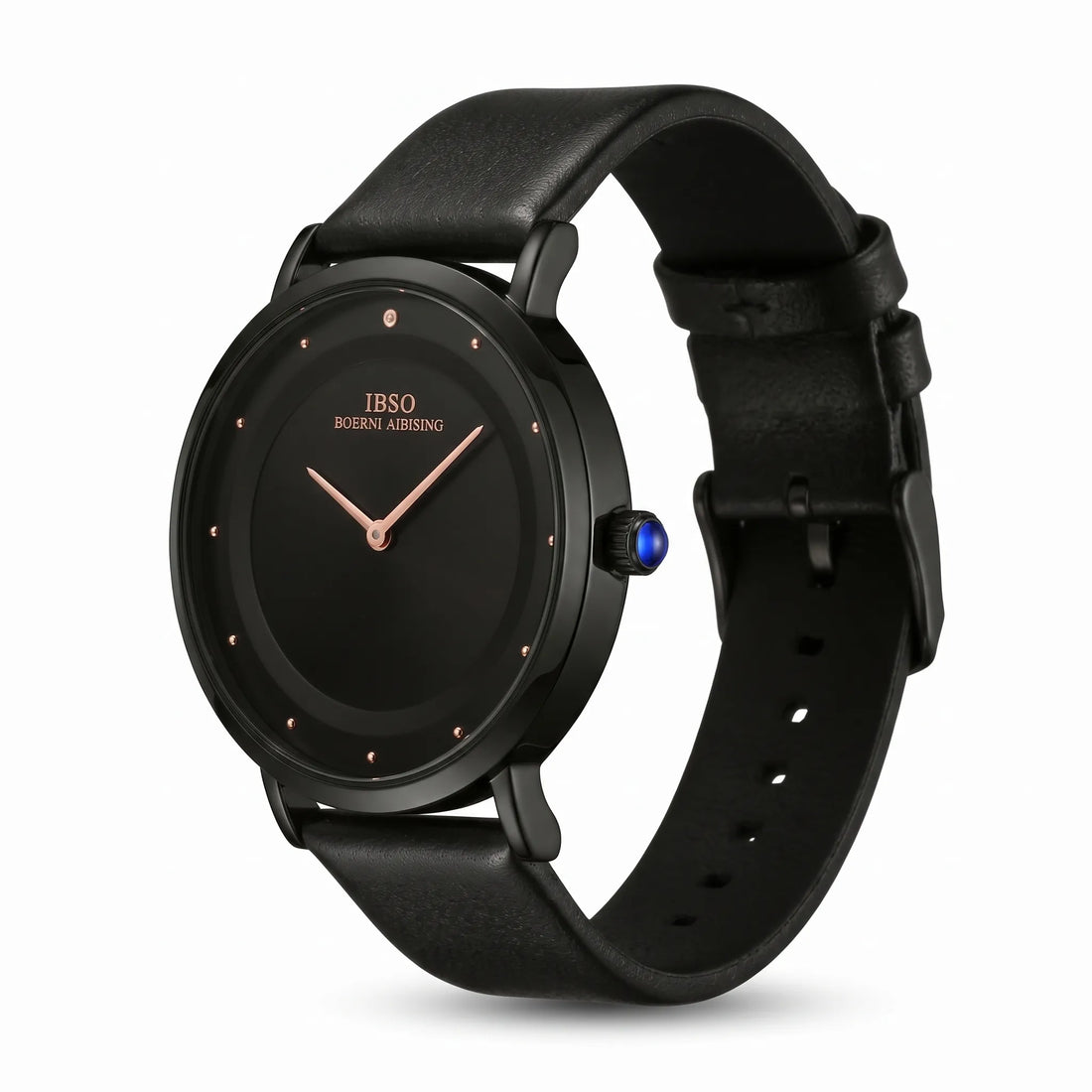 IBSO Watch – Genuine Leather Black Strap, Black Dial, Stainless Steel Back Model S8160L Japanese Movement - Original