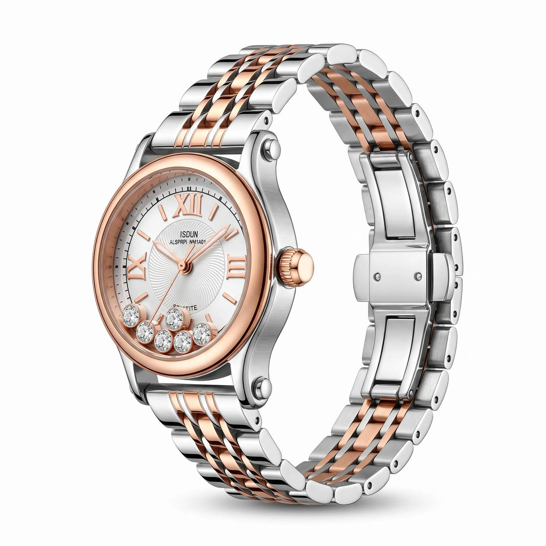 IBSO Original Women’s Watch – Silver & Rose Gold with Japanese Movement and Moving Crystal Dial