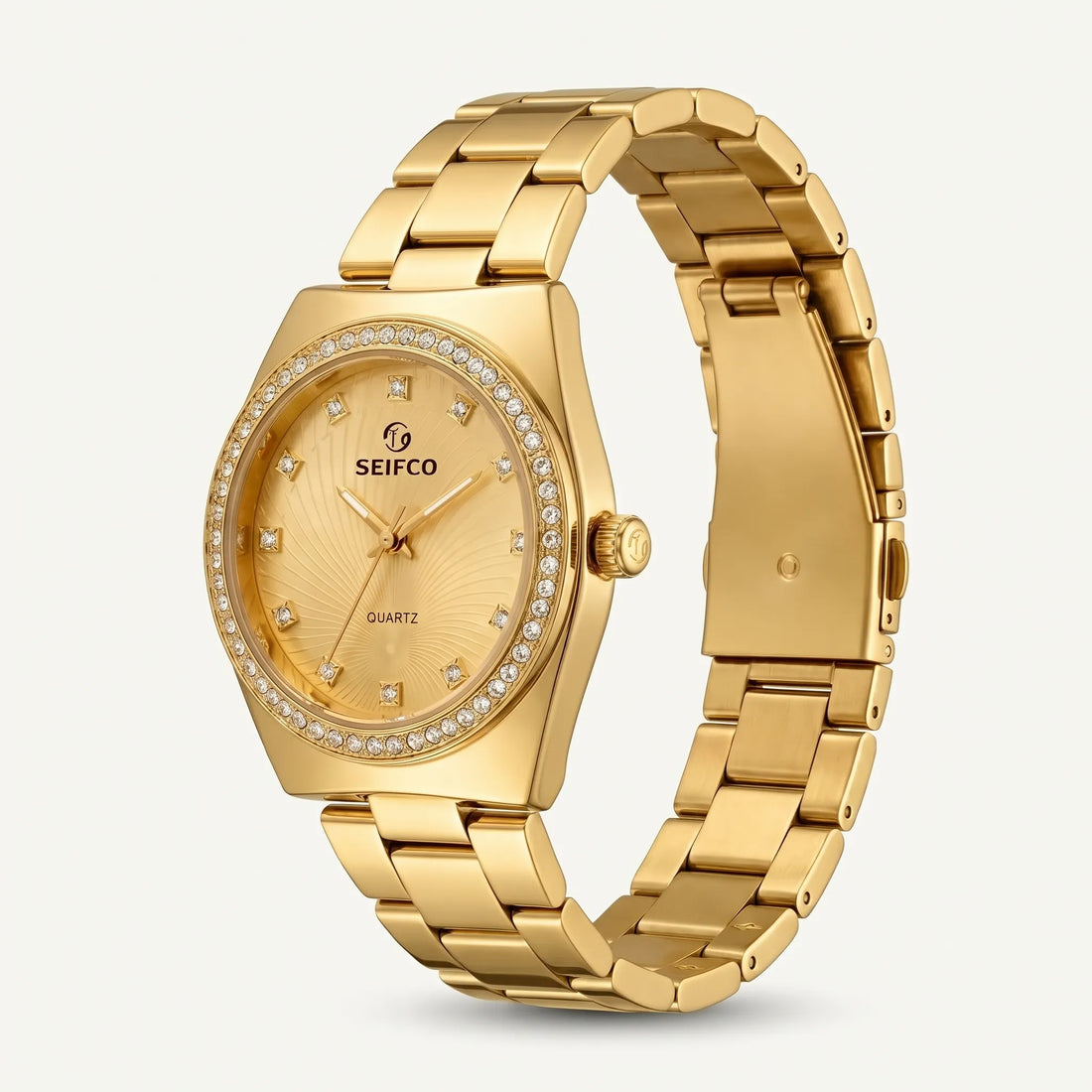 Seifco Women’s Watch – Gold Stainless Steel, Crystal Stones