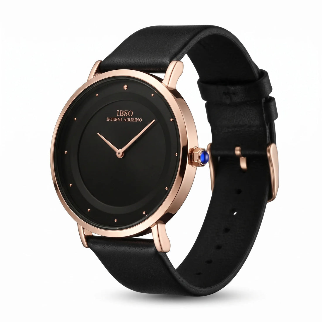 IBSO Slim Flat Watch 40mm | Unisex Minimalist Black Dial with Gold Bezel & Leather Strap | Original