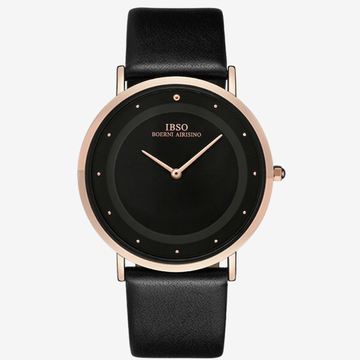 IBSO Slim Flat Watch 40mm | Unisex Minimalist Black Dial with Gold Bezel & Leather Strap | Original