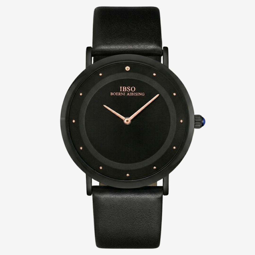 IBSO Watch – Genuine Leather Black Strap, Black Dial, Stainless Steel Back Model S8160L Japanese Movement - Original