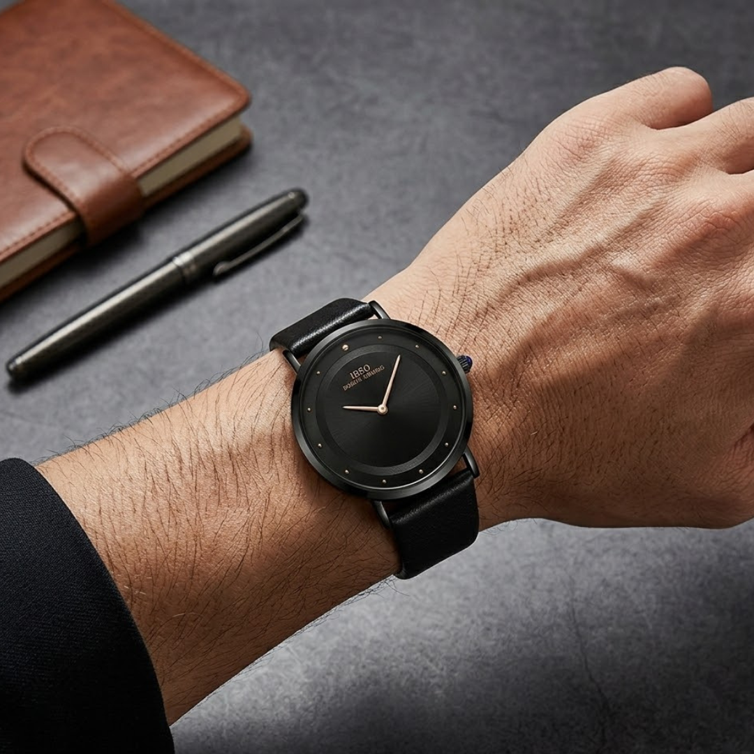IBSO Watch – Genuine Leather Black Strap, Black Dial, Stainless Steel Back Model S8160L Japanese Movement - Original