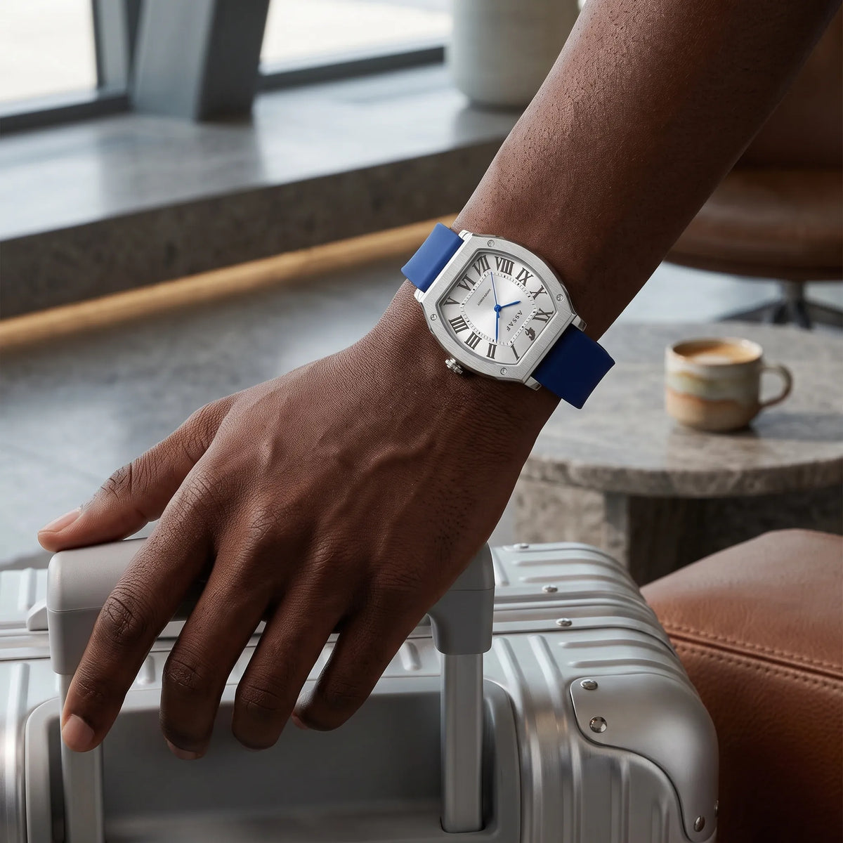 ASSAF Original Men's Watch - Silver Dial & Blue Silicone Strap