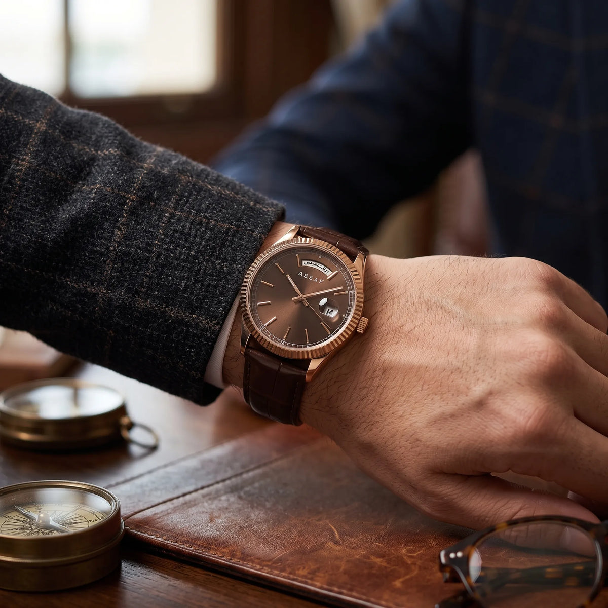 Haron Brown Leather Watch by Assaf – For Men