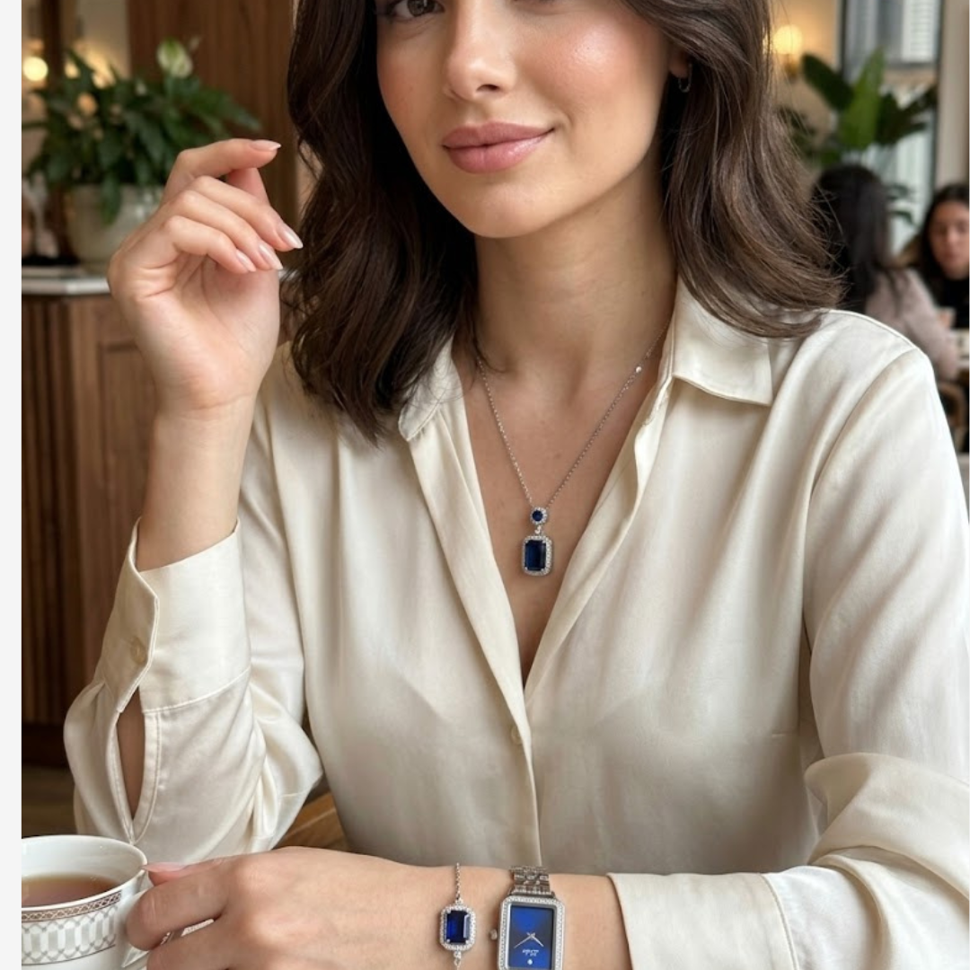 Scottie Original Japanese Quartz Watch Set – Luxury Silver & Blue Women’s Gift Set