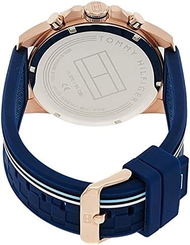 Tommy Hilfiger Men's  Sport Watch 1791474 – 44mm, Blue Rubber Strap, Gold Case & Blue Dial - Original