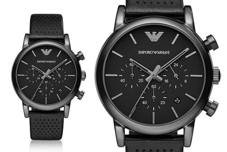 Emporio Armani Men's Black Dial Leather Band Watch - Japanese Quartz, Analog