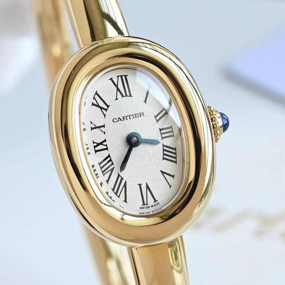 Cartier Women's Watch – Gold Tone – Oval Light Gold Dial – Roman Numerals – Quartz Movement – Mirror Edition