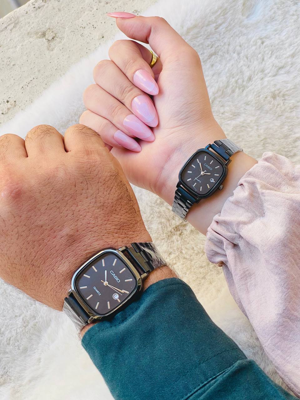 Casio Couples Watch Set –  Black Stainless Steel,  Quartz Movement – Mirror Edition