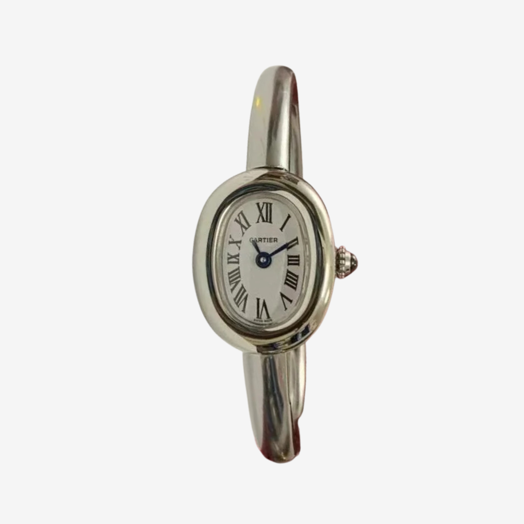Cartier Women’s Watch – Silver Tone – Oval White Dial – Roman Numerals – Quartz Movement – Mirror Edition